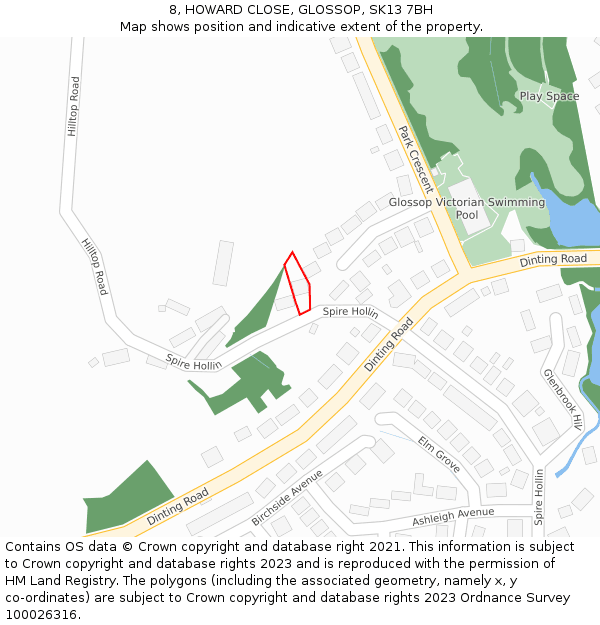 8, HOWARD CLOSE, GLOSSOP, SK13 7BH: Location map and indicative extent of plot