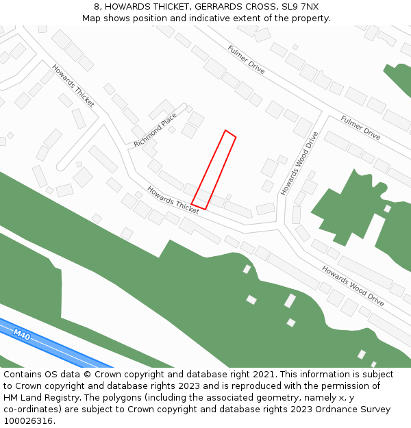 8, HOWARDS THICKET, GERRARDS CROSS, SL9 7NX: Location map and indicative extent of plot