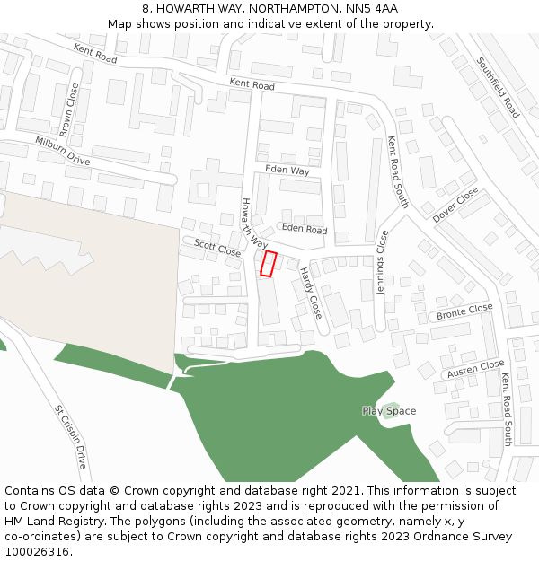 8, HOWARTH WAY, NORTHAMPTON, NN5 4AA: Location map and indicative extent of plot