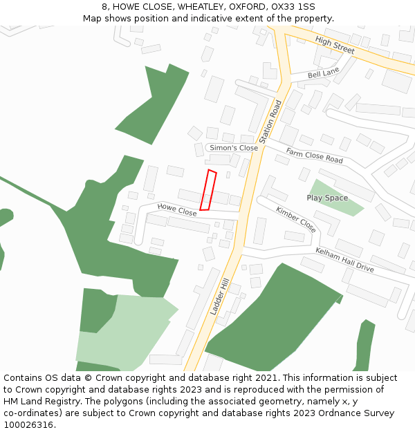 8, HOWE CLOSE, WHEATLEY, OXFORD, OX33 1SS: Location map and indicative extent of plot