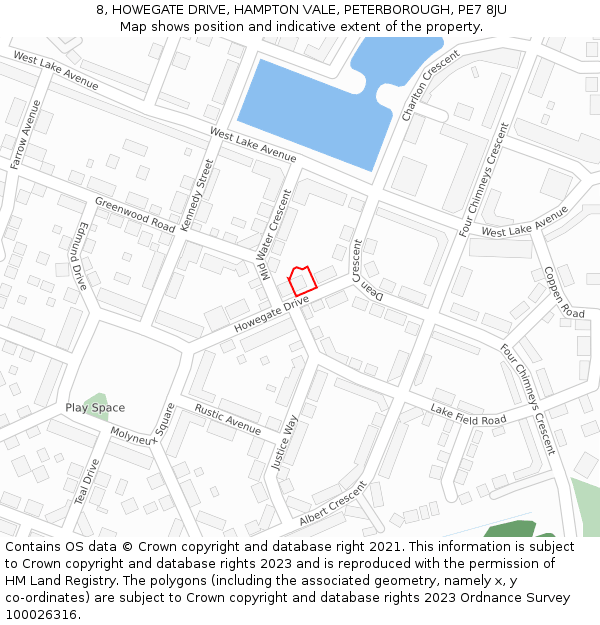 8, HOWEGATE DRIVE, HAMPTON VALE, PETERBOROUGH, PE7 8JU: Location map and indicative extent of plot