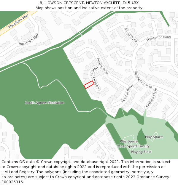 8, HOWSON CRESCENT, NEWTON AYCLIFFE, DL5 4RX: Location map and indicative extent of plot