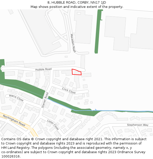 8, HUBBLE ROAD, CORBY, NN17 1JD: Location map and indicative extent of plot