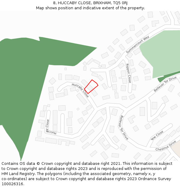 8, HUCCABY CLOSE, BRIXHAM, TQ5 0RJ: Location map and indicative extent of plot