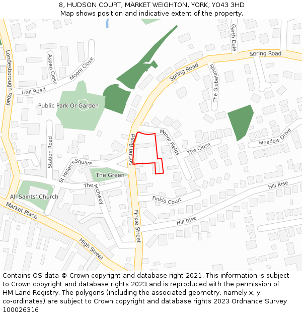 8, HUDSON COURT, MARKET WEIGHTON, YORK, YO43 3HD: Location map and indicative extent of plot