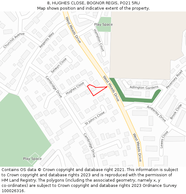 8, HUGHES CLOSE, BOGNOR REGIS, PO21 5RU: Location map and indicative extent of plot