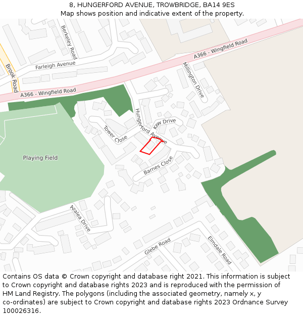 8, HUNGERFORD AVENUE, TROWBRIDGE, BA14 9ES: Location map and indicative extent of plot