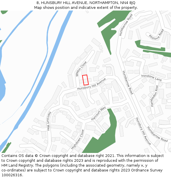 8, HUNSBURY HILL AVENUE, NORTHAMPTON, NN4 8JQ: Location map and indicative extent of plot