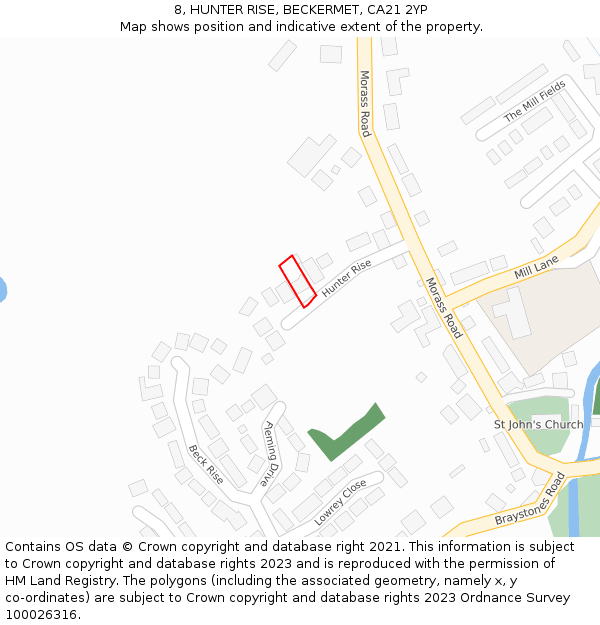 8, HUNTER RISE, BECKERMET, CA21 2YP: Location map and indicative extent of plot