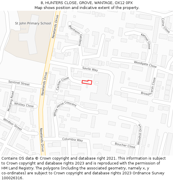 8, HUNTERS CLOSE, GROVE, WANTAGE, OX12 0PX: Location map and indicative extent of plot