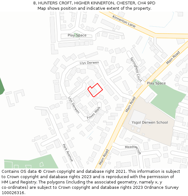 8, HUNTERS CROFT, HIGHER KINNERTON, CHESTER, CH4 9PD: Location map and indicative extent of plot