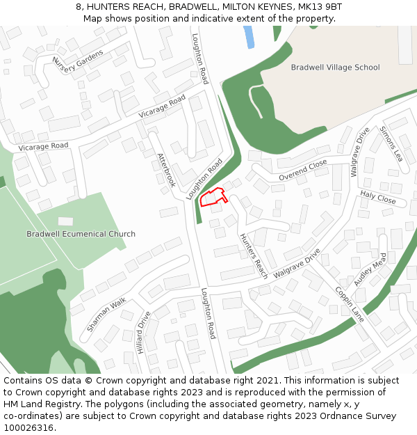 8, HUNTERS REACH, BRADWELL, MILTON KEYNES, MK13 9BT: Location map and indicative extent of plot