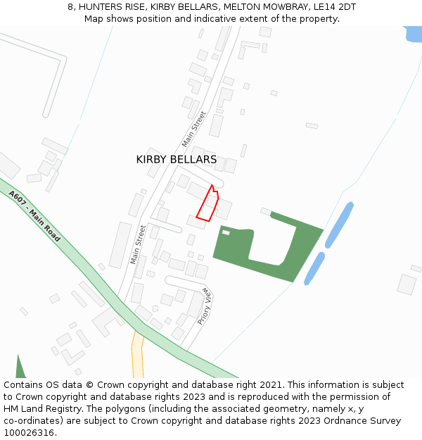 8, HUNTERS RISE, KIRBY BELLARS, MELTON MOWBRAY, LE14 2DT: Location map and indicative extent of plot