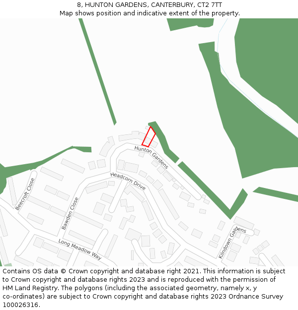 8, HUNTON GARDENS, CANTERBURY, CT2 7TT: Location map and indicative extent of plot