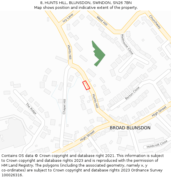 8, HUNTS HILL, BLUNSDON, SWINDON, SN26 7BN: Location map and indicative extent of plot