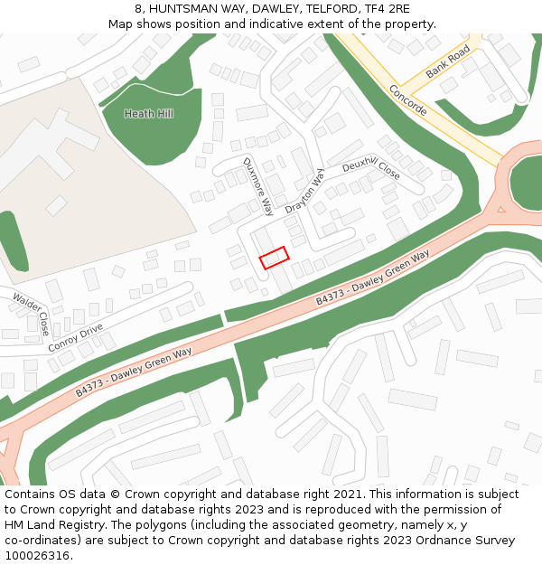 8, HUNTSMAN WAY, DAWLEY, TELFORD, TF4 2RE: Location map and indicative extent of plot