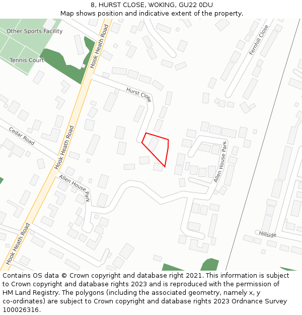 8, HURST CLOSE, WOKING, GU22 0DU: Location map and indicative extent of plot