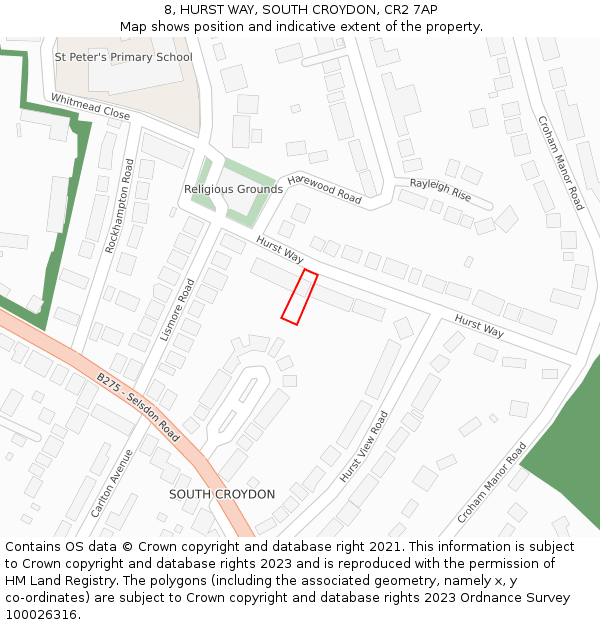 8, HURST WAY, SOUTH CROYDON, CR2 7AP: Location map and indicative extent of plot