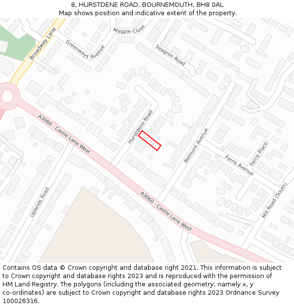 8, HURSTDENE ROAD, BOURNEMOUTH, BH8 0AL: Location map and indicative extent of plot