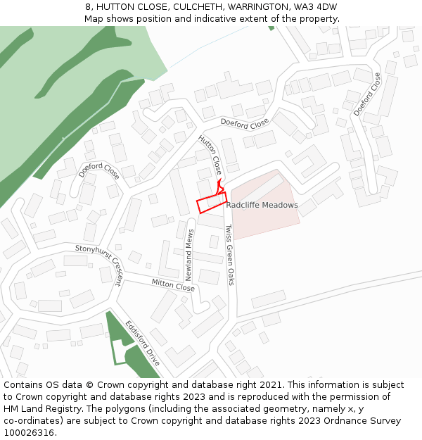 8, HUTTON CLOSE, CULCHETH, WARRINGTON, WA3 4DW: Location map and indicative extent of plot
