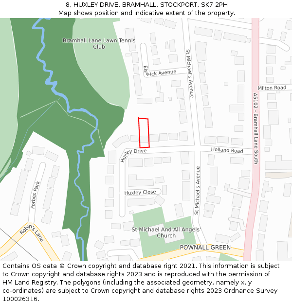 8, HUXLEY DRIVE, BRAMHALL, STOCKPORT, SK7 2PH: Location map and indicative extent of plot