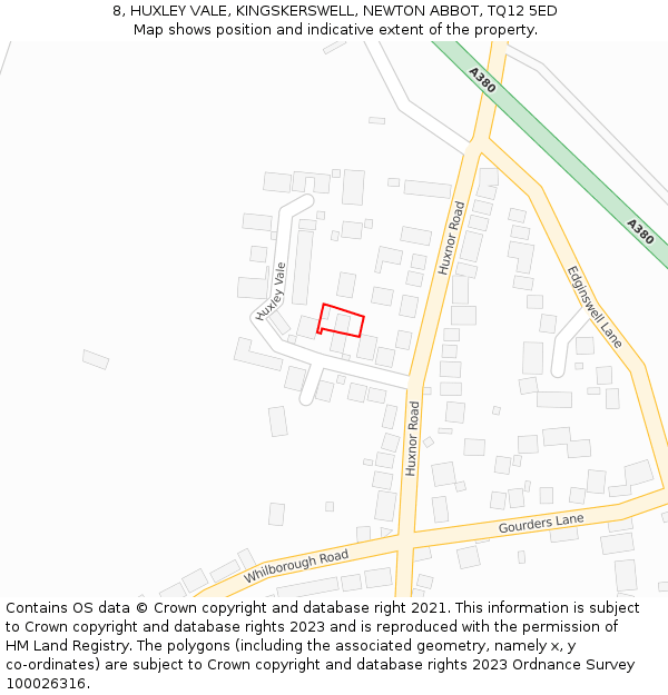 8, HUXLEY VALE, KINGSKERSWELL, NEWTON ABBOT, TQ12 5ED: Location map and indicative extent of plot