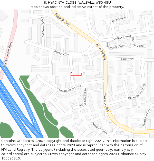 8, HYACINTH CLOSE, WALSALL, WS5 4SU: Location map and indicative extent of plot