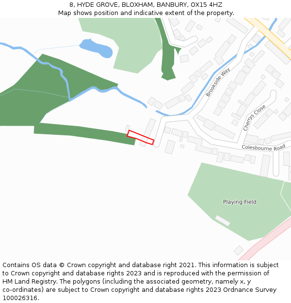 8, HYDE GROVE, BLOXHAM, BANBURY, OX15 4HZ: Location map and indicative extent of plot