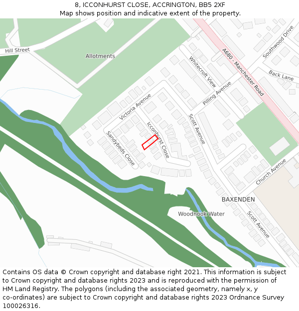 8, ICCONHURST CLOSE, ACCRINGTON, BB5 2XF: Location map and indicative extent of plot