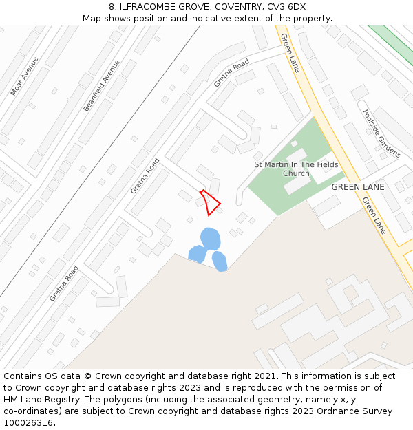 8, ILFRACOMBE GROVE, COVENTRY, CV3 6DX: Location map and indicative extent of plot