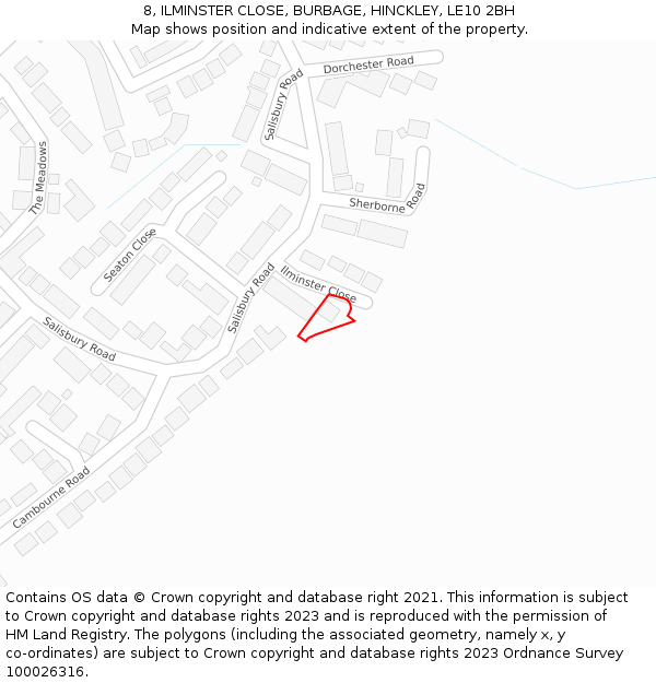 8, ILMINSTER CLOSE, BURBAGE, HINCKLEY, LE10 2BH: Location map and indicative extent of plot