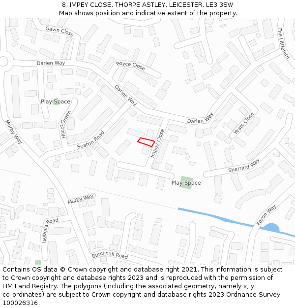 8, IMPEY CLOSE, THORPE ASTLEY, LEICESTER, LE3 3SW: Location map and indicative extent of plot
