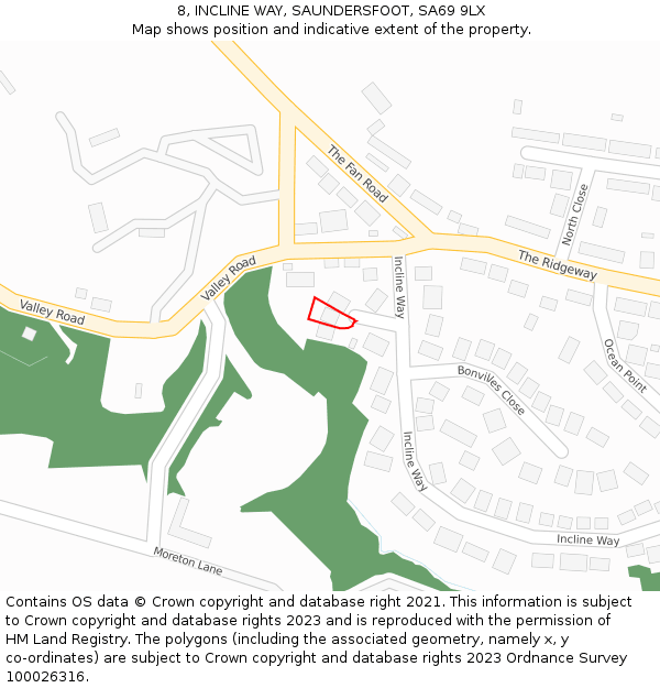 8, INCLINE WAY, SAUNDERSFOOT, SA69 9LX: Location map and indicative extent of plot