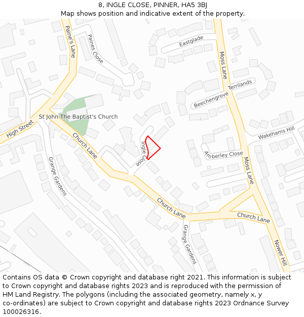 8, INGLE CLOSE, PINNER, HA5 3BJ: Location map and indicative extent of plot