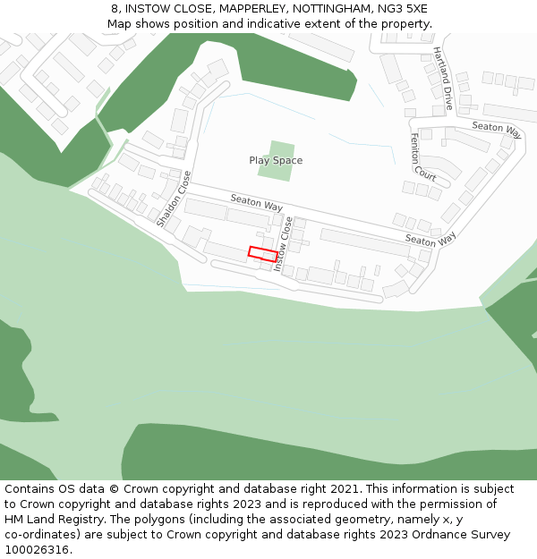 8, INSTOW CLOSE, MAPPERLEY, NOTTINGHAM, NG3 5XE: Location map and indicative extent of plot