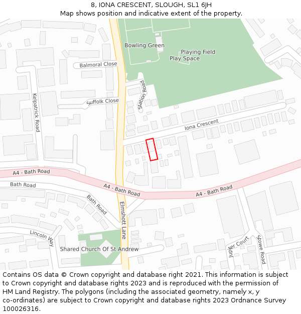 8, IONA CRESCENT, SLOUGH, SL1 6JH: Location map and indicative extent of plot