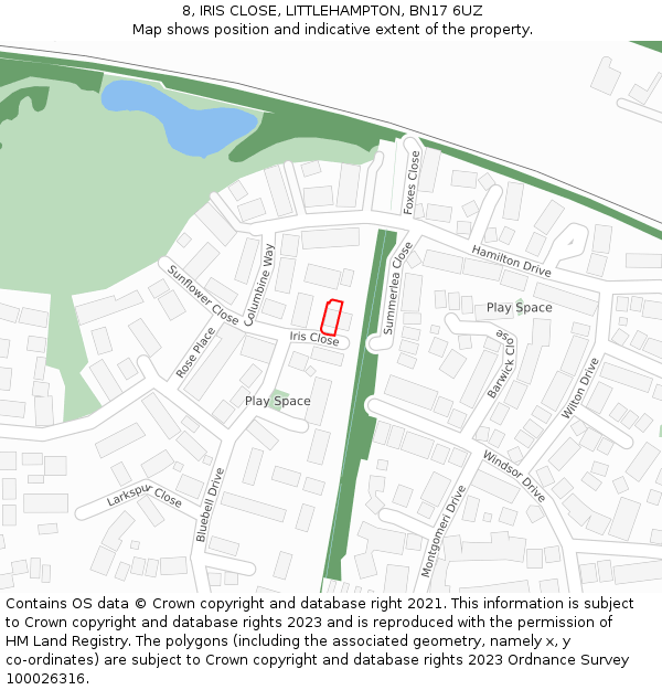 8, IRIS CLOSE, LITTLEHAMPTON, BN17 6UZ: Location map and indicative extent of plot