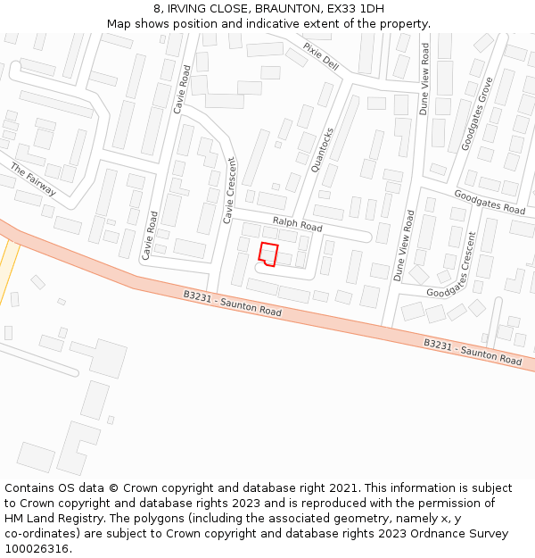 8, IRVING CLOSE, BRAUNTON, EX33 1DH: Location map and indicative extent of plot