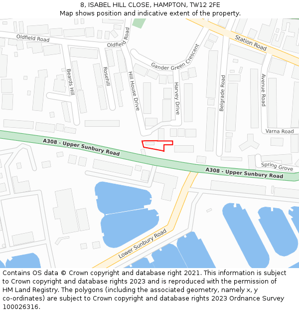 8, ISABEL HILL CLOSE, HAMPTON, TW12 2FE: Location map and indicative extent of plot