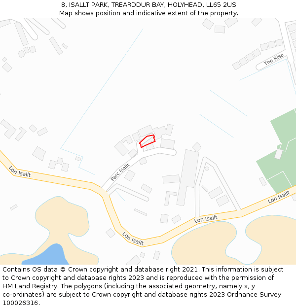 8, ISALLT PARK, TREARDDUR BAY, HOLYHEAD, LL65 2US: Location map and indicative extent of plot