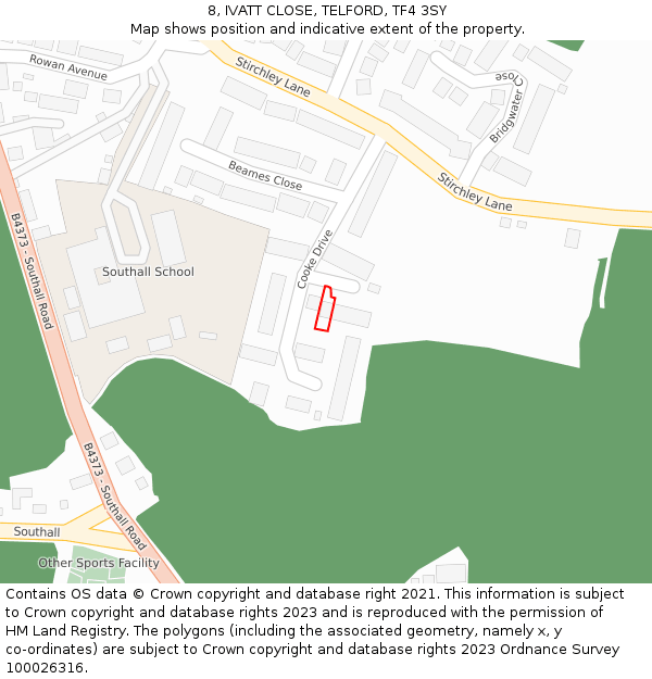 8, IVATT CLOSE, TELFORD, TF4 3SY: Location map and indicative extent of plot