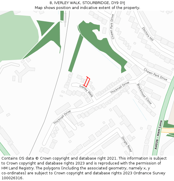 8, IVERLEY WALK, STOURBRIDGE, DY9 0YJ: Location map and indicative extent of plot