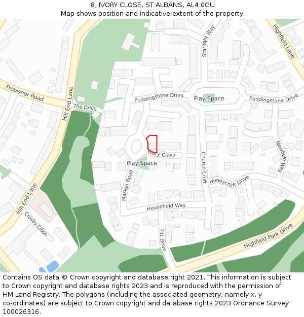8, IVORY CLOSE, ST ALBANS, AL4 0GU: Location map and indicative extent of plot
