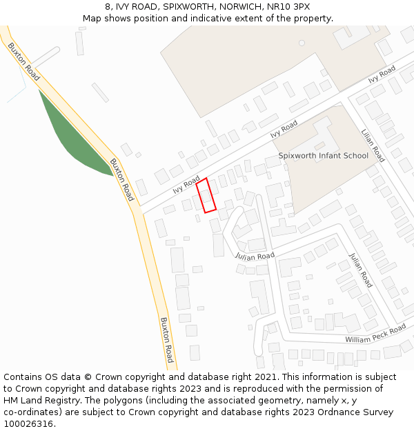 8, IVY ROAD, SPIXWORTH, NORWICH, NR10 3PX: Location map and indicative extent of plot