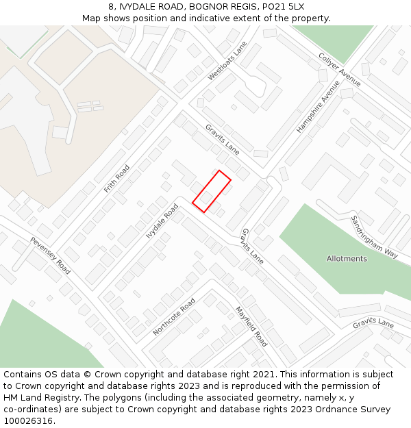 8, IVYDALE ROAD, BOGNOR REGIS, PO21 5LX: Location map and indicative extent of plot