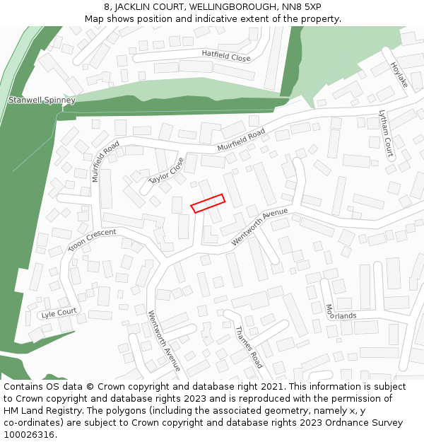 8, JACKLIN COURT, WELLINGBOROUGH, NN8 5XP: Location map and indicative extent of plot