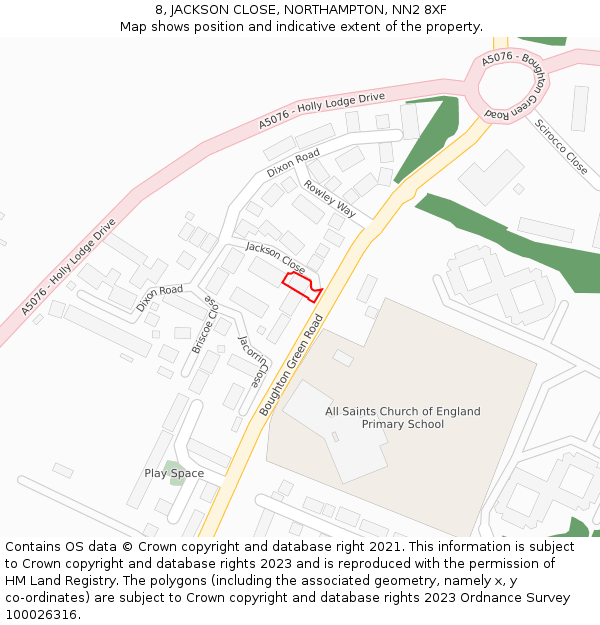 8, JACKSON CLOSE, NORTHAMPTON, NN2 8XF: Location map and indicative extent of plot