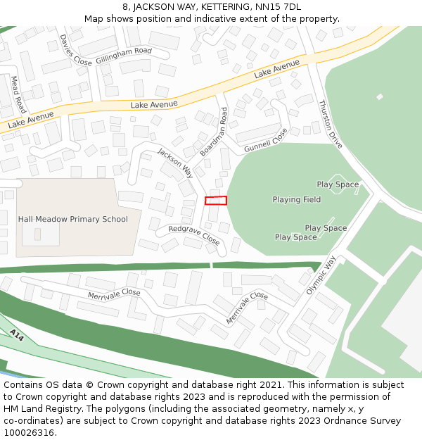 8, JACKSON WAY, KETTERING, NN15 7DL: Location map and indicative extent of plot