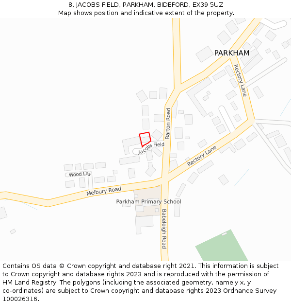 8, JACOBS FIELD, PARKHAM, BIDEFORD, EX39 5UZ: Location map and indicative extent of plot