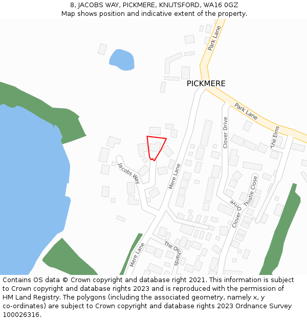 8, JACOBS WAY, PICKMERE, KNUTSFORD, WA16 0GZ: Location map and indicative extent of plot